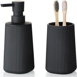 Black Bathroom Soap Dispenser Toothbrush Holder Set Countertop Organizer
